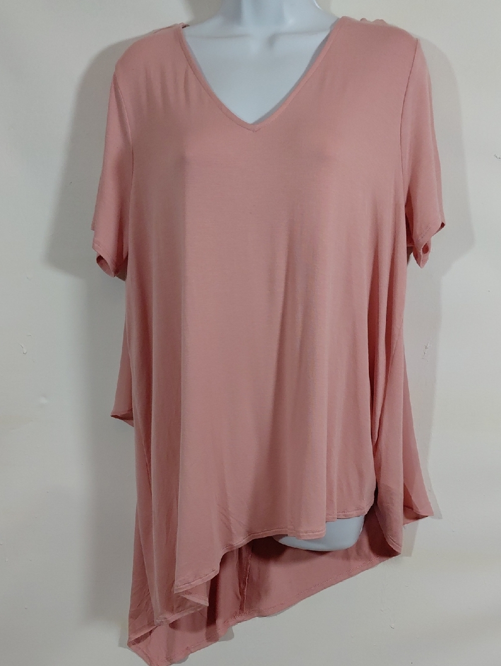 Lisa Rinna Collection V-Neck Asymmetric Tunic - Dusty Pink